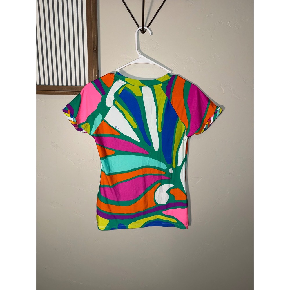 Trina Turk Womens Multi Color Abstract Print Short Sleeve Rash Guard Swim Top - Picture 5 of 7